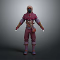 Hooded Game Character in Maroon Outfit With Arm Guards Belt Pouch Standing Pose