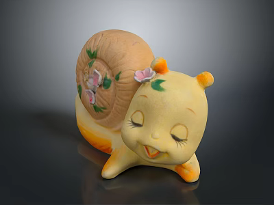 Cartoon Snail with Yellow Body Decorative Flowers on Shell Smiling Face and Closed Eyes 3d model