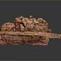Red Wood Stone Model With Natural Rough Texture And Small Green Plants On Surface