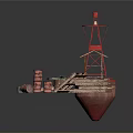 Construction Scene Components With Red Tower Wooden Roof Bricks And Columns