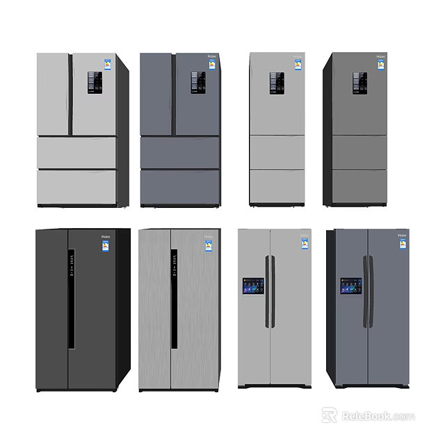 Sleek Modern Refrigerators and Freezers with Multi Door Designs and Silver Gray Finishes 3d model 