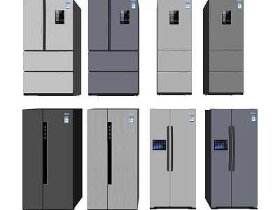 Sleek Modern Refrigerators and Freezers with Multi Door Designs and Silver Gray Finishes 3d model
