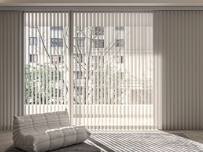 Modern Interior With White Blinds On Large Windows Letting Sunlight Through 3d model