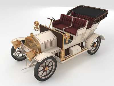 Vintage Convertible Car with White Gold Body Red Seats and Brass Details Black Wheels 3d model
