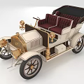 Vintage Convertible Car with White Gold Body Red Seats and Brass Details Black Wheels