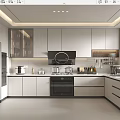 Modern Kitchen Interior With Light Colored Cabinets Built in Appliances And Range Hood 3d model