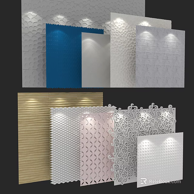 Modern Decorative Wall Panels With Various Textures And Colorful Designs For Interior 3d model