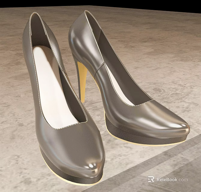 Women's Silver Patent Leather High Heel Shoes With Stiletto Heel And Platform Sole 3d model 