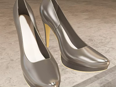 Women's Silver Patent Leather High Heel Shoes With Stiletto Heel And Platform Sole 3d model