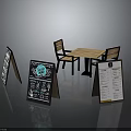 Minimalist Cafe Wooden Table Chairs With Black White Menu Signboards