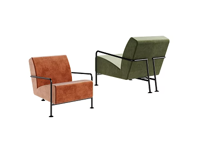 Stylish Orange and Green Velvet Armchairs with Black Metal Legs Design 3d model