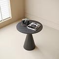 Black Round Side Table with Tapered Base Camera and Magazine Near Window 3d model