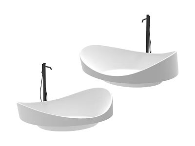Two Stylish White Curved Washbasins with Black Faucets in Modern Minimalist Design 3d model