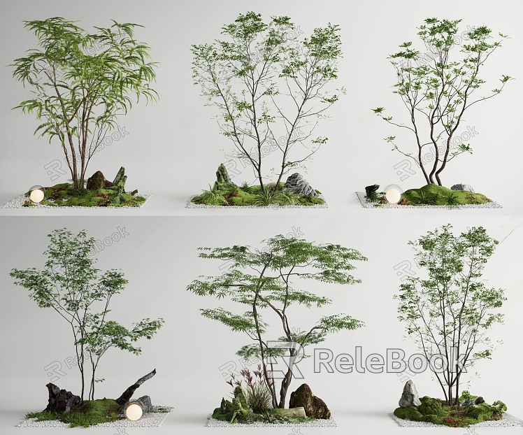 Landscape tree landscape landscaping courtyard sketch plant combination plant pile outdoor model