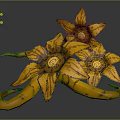 Cartoon Yellow Flowers With Black Lines And Swirly Centers On Curved Stems