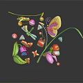 Colorful Scene Components Featuring Butterfly Flowers Leaves Stars And Mushroom Decor