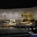 Cultural Center Exhibition Featuring Warship Model Mural Anchor And Stone Steps