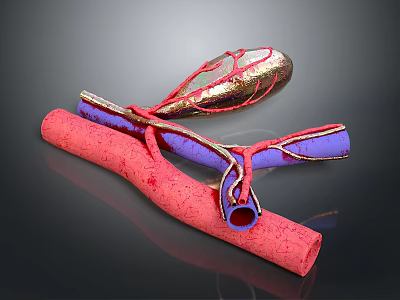 Medical Device Vascular Simulation Model With Red And Purple Tubular Structures 3d model