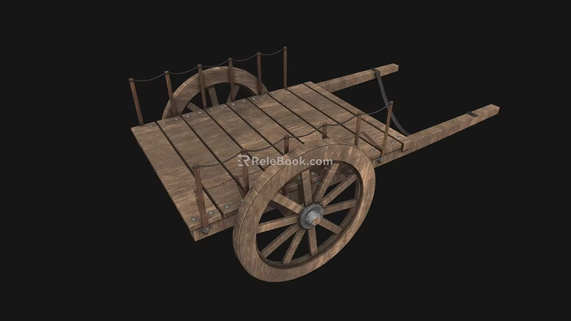 Cart earth cart truck two-wheeler game cart racket wood cart wood cart wood trailer ancient wooden cart low face number low model simple model realistic 3d model