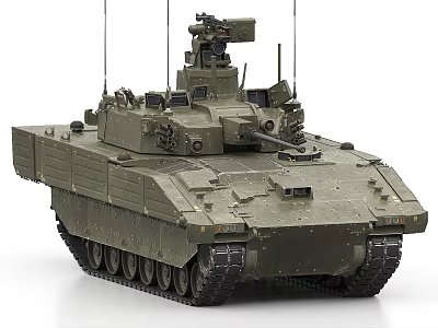 Modern Military Tank With Tracked Chassis Turret Weapon System And Communication Antennas 3d model