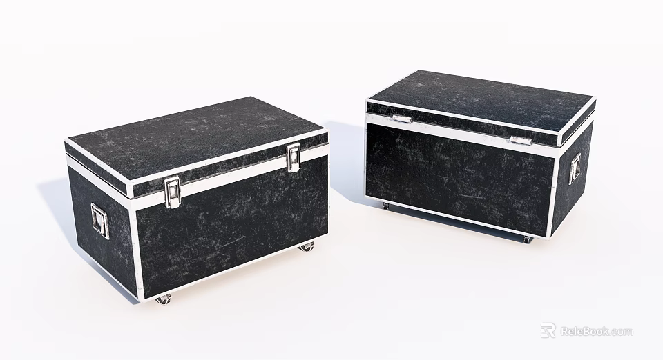 Black Luggage Cases With Silver Trim Metal Latches And Rolling Wheels 3d model 