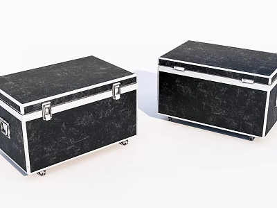 Black Luggage Cases With Silver Trim Metal Latches And Rolling Wheels 3d model