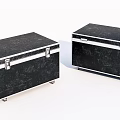 Black Luggage Cases With Silver Trim Metal Latches And Rolling Wheels