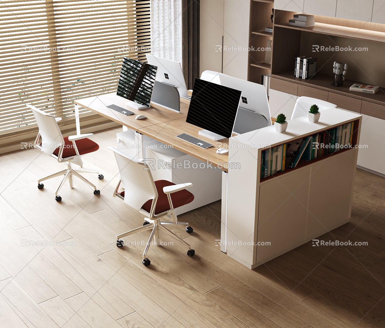 Office Desk and Chair Combination Low Cabinet Computer 3d model