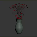 Green Vase Adorned With Red Leaves And Branches In Minimalist