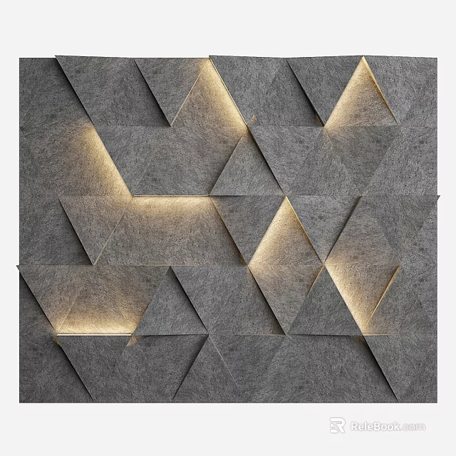 Gray Background Wall With Geometric Triangle Pattern And Warm Lighting Effects 3d model 