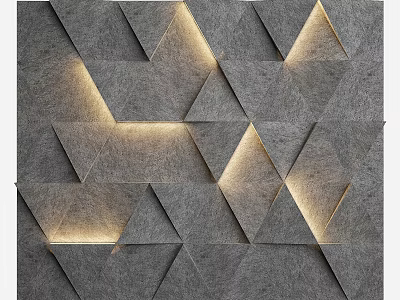 Gray Background Wall With Geometric Triangle Pattern And Warm Lighting Effects 3d model