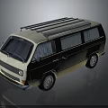 Vintage Beige Light Gray Van Exterior With Roof Rack And Window Curtains