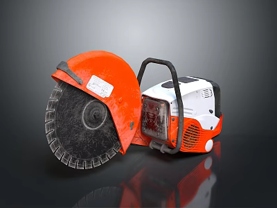 Orange And White Portable Cut Off Machine With Circular Saw Blade And Black Handle 3d model