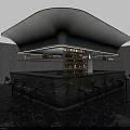 Modern Bar Counter Design With Illuminated Ceiling Blue LED Lights And Black Bar Stools