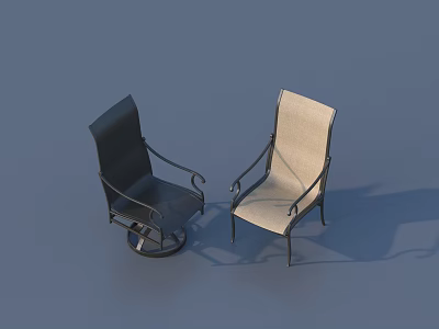 Pair Of Modern Leisure Chairs In Black And Beige With Metal Frames 3d model