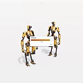 Two Yellow And Black Mechanical Robots In Standing Pose With Detailed Design
