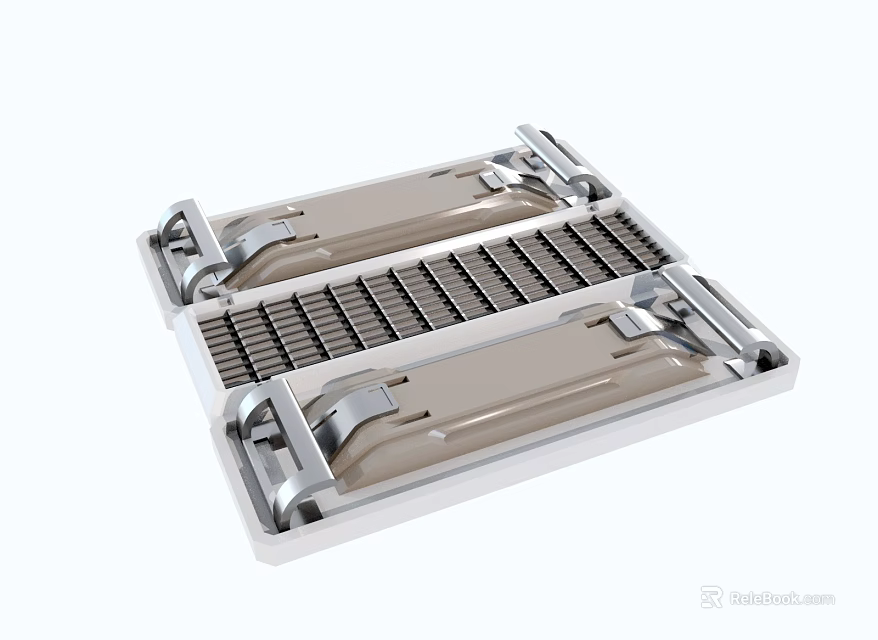 Two Silver Stainless Steel Trays With Grid Surface And Hinged Handles For Baking 3d model