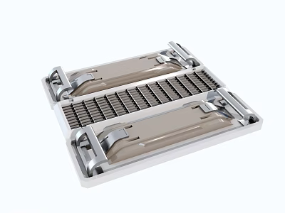 Two Silver Stainless Steel Trays With Grid Surface And Hinged Handles For Baking 3d model