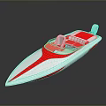 Red And White Speedboat With Sleek Design Driver Seat And Motor