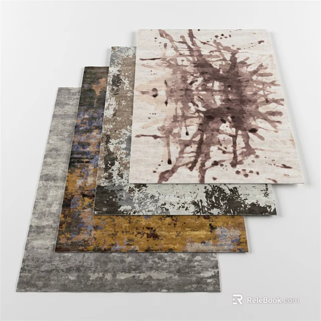 Modern Square Area Rugs With Abstract Splatter Patterns And Various Colors 3d model 