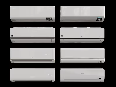 Various Wall Mounted Air Conditioner Fans Displayed In Multiple Brands And Models 3d model