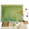 Artistic Decorative Ornament Set With Green Painting Kinetic Sculpture Hourglass And Books