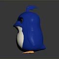 Cute Blue Cartoon Penguin Toy With White Belly And Orange Feet On Reflective Gray Background