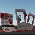 Vibrant Red And White Photo Check-in Spot With Frames Cartoon Characters And Slogans