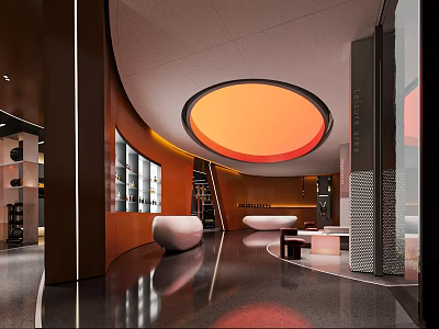 Modern Fitness Gym Interior With Curved Walls And Circular Lighting 3d model