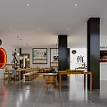 Elegant Cultural Center Interior With Wooden Bookshelves Display Cabinets And Traditional Artworks
