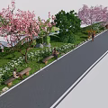Park Landscape Featuring Curved Pathway Parking Area And Lush Green Trees 3d model