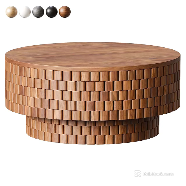 Round Wooden Coffee Table With Woven Design And Smooth Top Surface 3d model