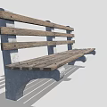 Wooden Outdoor Bench With Slatted Seat Backrest And Concrete Support Legs