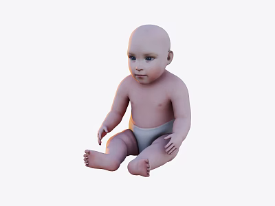 Cute Baby Sitting in Diaper with Light Skin on White Background 3d model